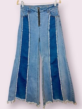 Litz Extreme Wide Leg Vertical Patchwork Two-Tone Denim Jeans Size 28